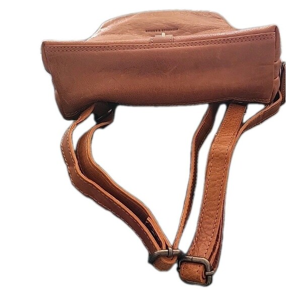 Spikes and Sparrow Brown Cognac Genuine Leather Bag Backpack Purse Adjustable - Picture 9 of 11